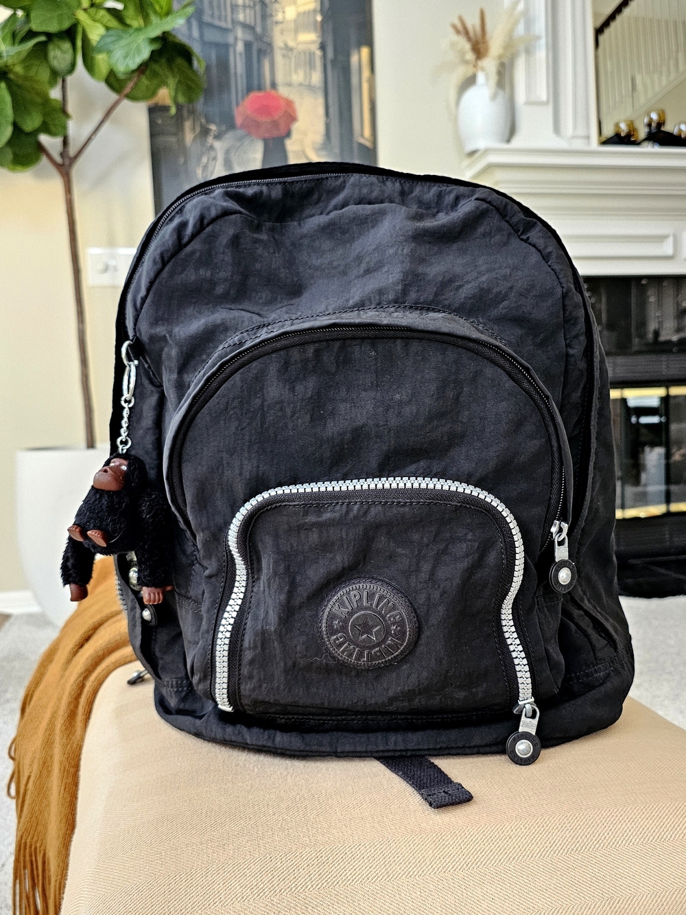 Kipling Black Classic Nylon Backpack - Men's And Women's Everyday Bag. Large.